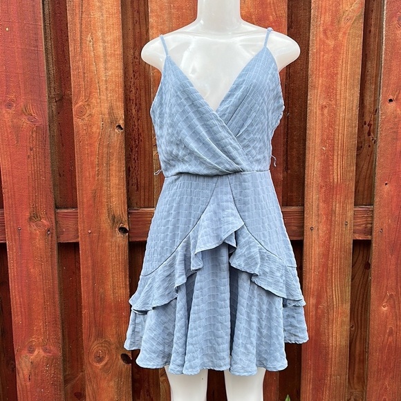 Altard State Women’s Mini Ruffle Dress Blue Size L - Picture 3 of 12